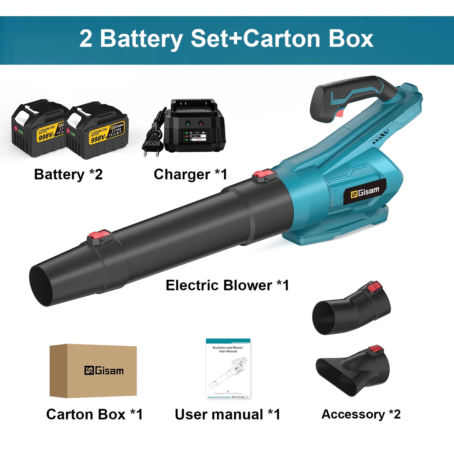 Gisam 20000RPM Brushless Leaf Blower Powerful Handheld Blower for Garden Yard Home Dust Snow Removal For makita 18v battery pins