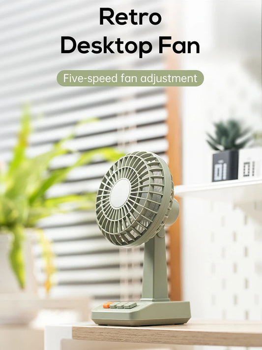 2026 Five-speed Adjustment Fan 2000mAh Large Capacity Battery Usb Charging Adjustable Elevation Angle Retro Desktop Electric Fan