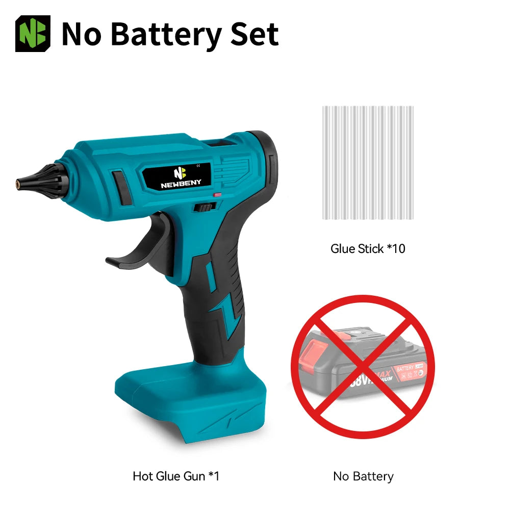 NEWBENY 280°C 100W Electric Hot Melt Glue Gun Cordless Home Graft DIY Repair Tool with 10pcs Glue Sticks for Makita Battery Pin