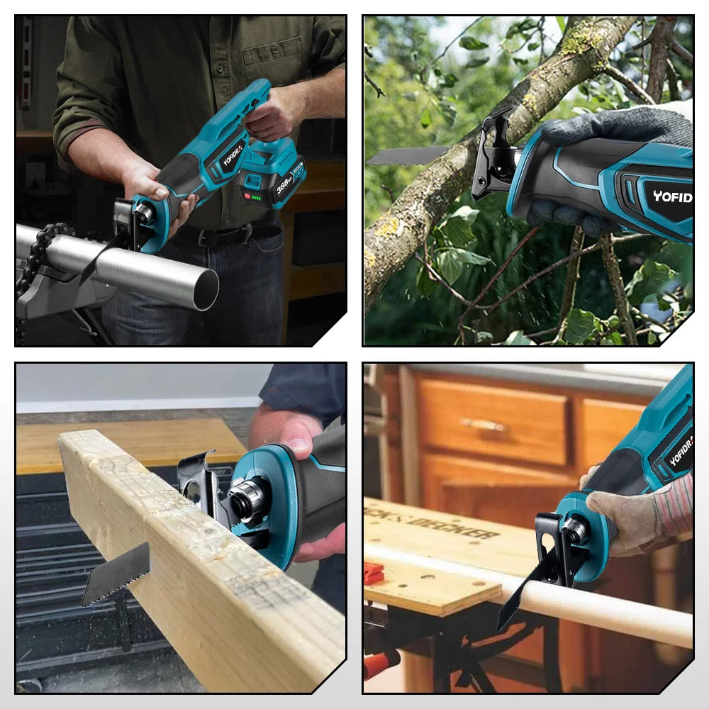 YOFIDRA 3000RPM Borstelloze Reciprozaag Handheld Hout Metaal Pijp Snijden Elektrische Zaag Kettingzaag Gereedschap voor Makita Accu
