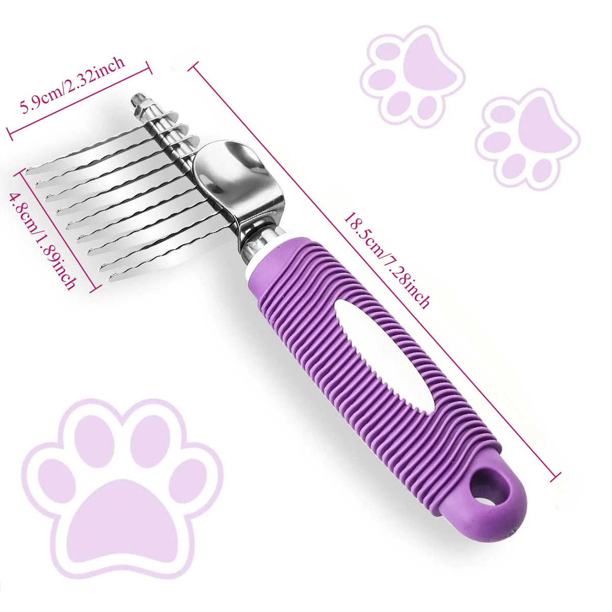 Peigne râteau de démêlage pour animaux, brosse pour chiens et chats avec longues lames de sécurité pour démêler le sous-poil emmêlé ou noué