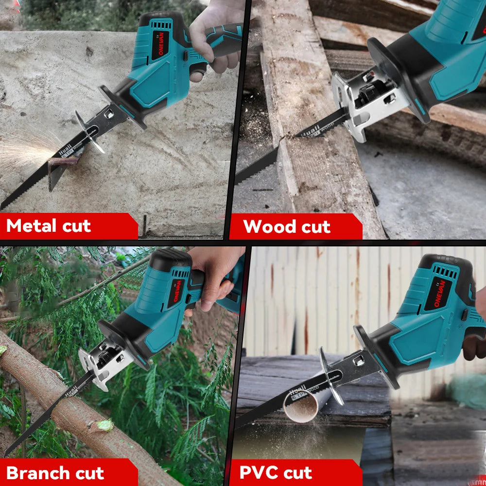 ONEVAN 3600W Borstelloze Elektrische Reciprozaag Accukettingzaag Variabele Metaal Hout Snijgereedschap voor Makita 18V Accu Pin