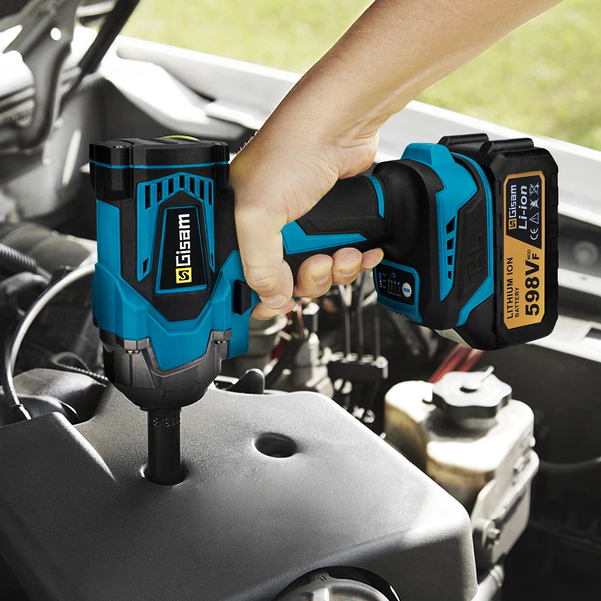 Gisam 1200N.M Koppel Borstelloze Elektrische Slagmoersleutel 1/2 inch Accusleutel Schroevendraaier Elektrisch Gereedschap voor Makita 18V Accu Pin