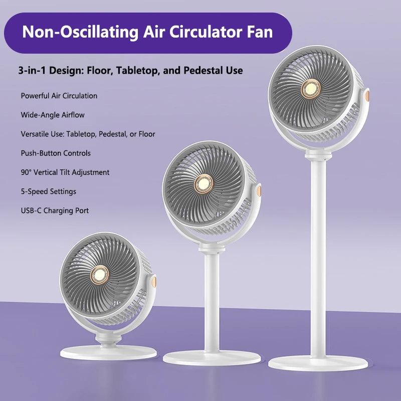 Ventilateur sur pied télescopique 3-en-1 Lenovo, double usage bureau/sol, ventilateur de circulation sans fil, chargement USB, ventilateur avec aromathérapie pour chambre et bureau