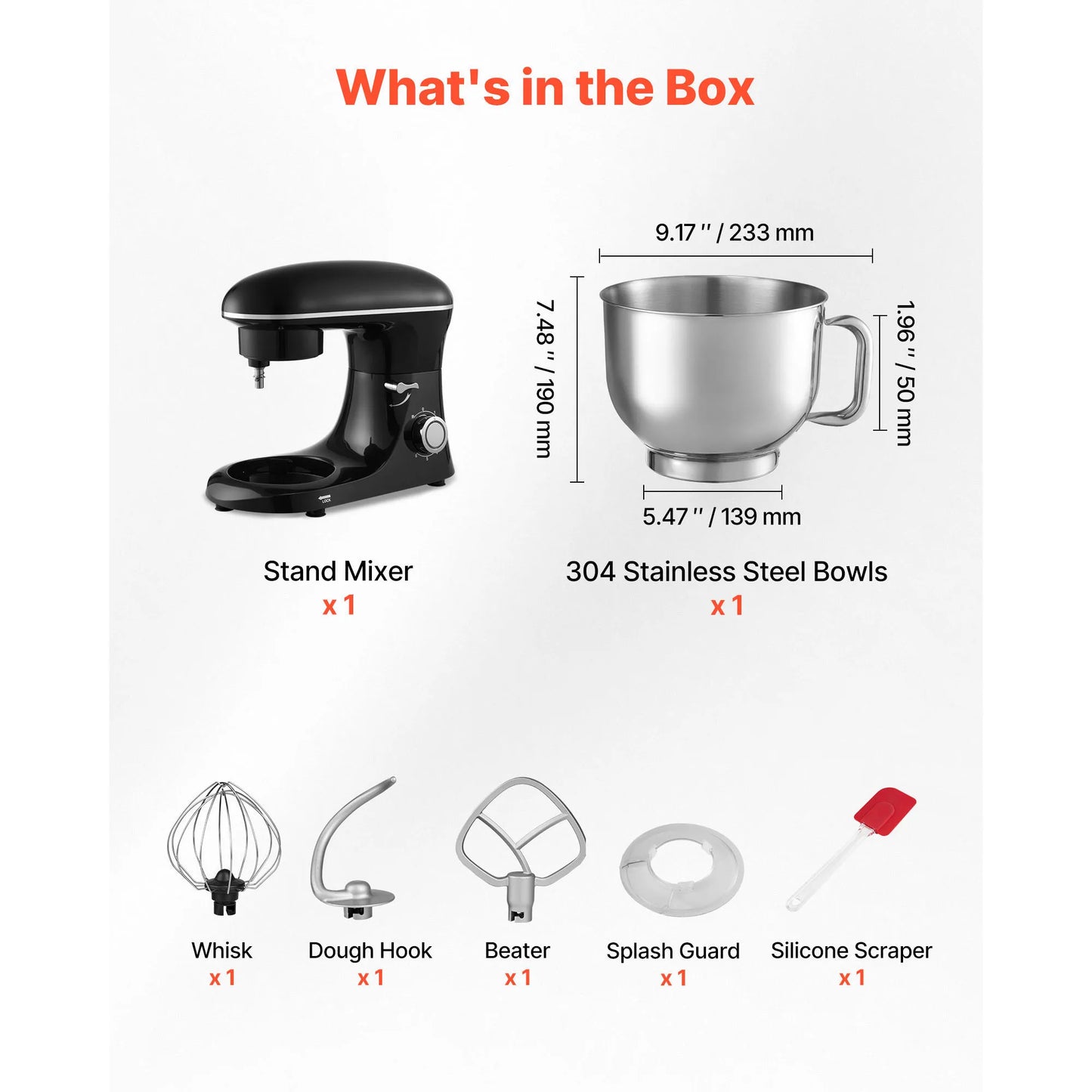 SucceBuy Stand Mixer Household Black 6 QT Dough Mixer with Stainless Steel Bowl Dough Hook Silicone Scraper for Baking & Mixing