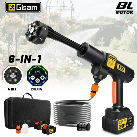 Gisam 200Bar Brushless Electric High Pressure Car Washer 6 IN 1 Car Garden Cleaning Water Spray Gun For Makita 18V Battery Pins