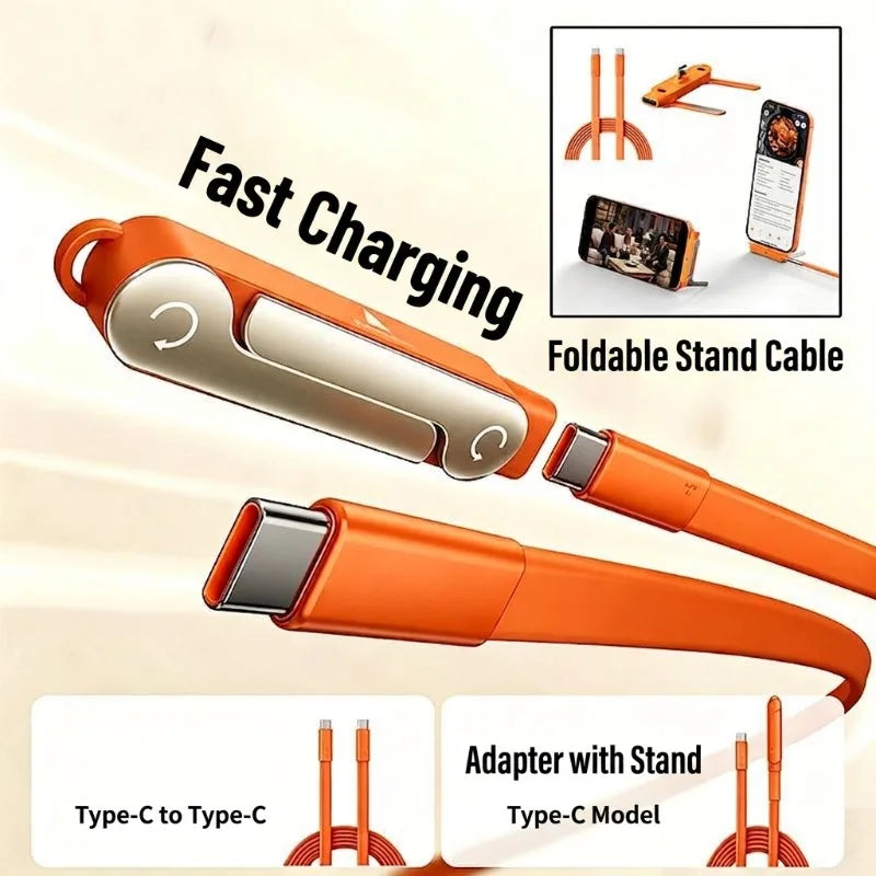 Multifunctional 2‑in‑1 240W PD Fast Charging USB‑C Cable Detachable Fold‑Out Desktop Phone Stand High‑Speed Data Charger Wire
