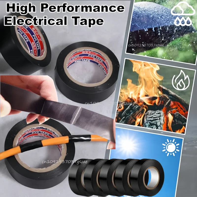 6m/roll Black Electrical Tape High-Temperature Resistant Electrical Tape Durable Soft Insulating Adhesive Electrical Tape
