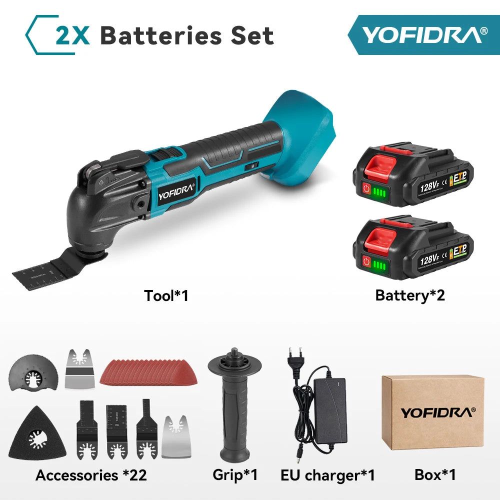 YOFIDRA 6-snelheden draadloze oscillerende multitool variabele multifunctionele elektrische machine met accessoires voor Makita 18V-batterij