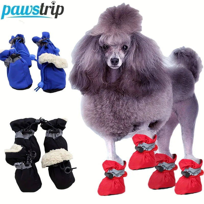 4pcs/set Waterproof Pet Dog Shoes Reflective Dog Boots  Anti-slip Puppy Shoes Soft Outdoor Rain Snow Boots For Small Dogs