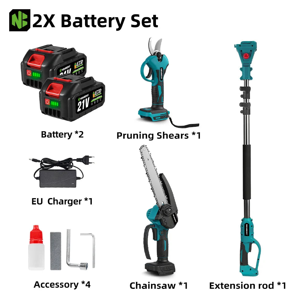NEWBENY Brushless Electric Chainsaw Telescoping Pole 4IN1 High Branch Saw Woodworking Pruning Power Tool For 21V 18V  Battery Pin