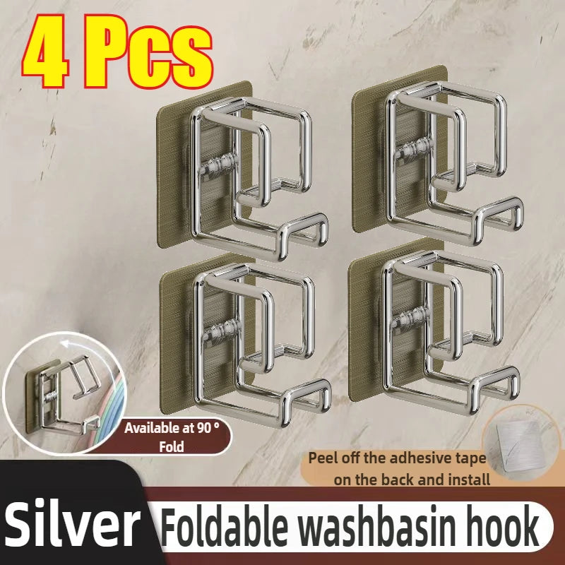 Stainless Steel Washbasin Hook Multifunction Punch-free Kitchen Bathroom Rack Basin Storage Rack Towel Hanging Holder