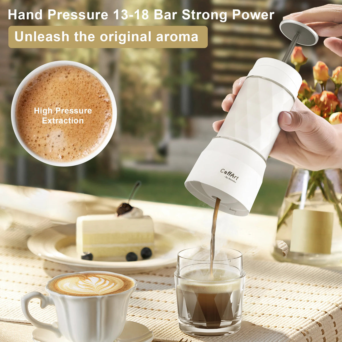 BioloMix Compact Portable Coffee Maker Hand Press Espresso Machine for Travel Picnic Camping with Ground or Capsule Coffee