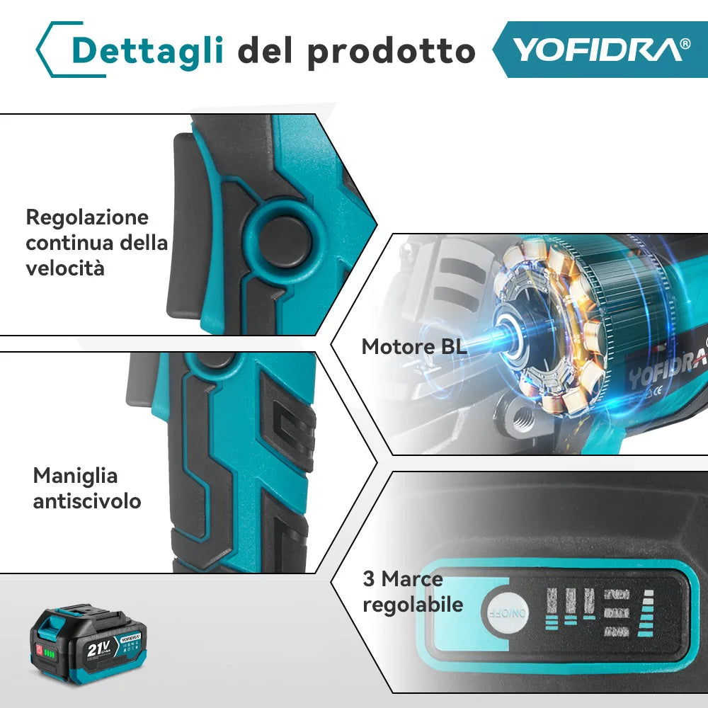 YOFIDRA 2in1 125mm Electric Brushless Angle Grinder 3Gears Woodworking Polisher Cutter Machine Power Tool For Makita Battery Pin