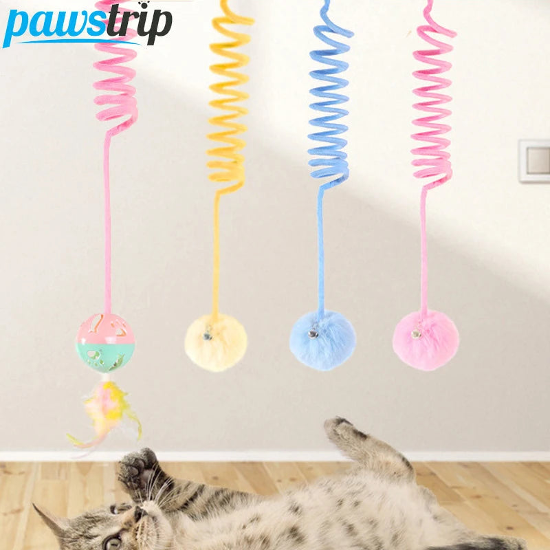 Interactive Cat Toy Funny Cat Stick Plush Spring Ball Self-Hey Hanging Door Kitten Toy Teaser Cat Wand With Bell Pet Accessories