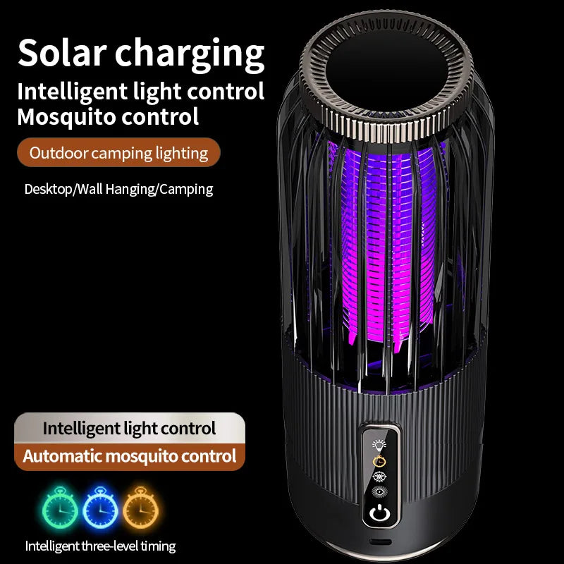 Lampe anti-moustiques Lenovo 2-en-1 rechargeable solaire/USB, destructeur d'insectes électrique portable pour camping en extérieur et maison, choc 4000V 2026