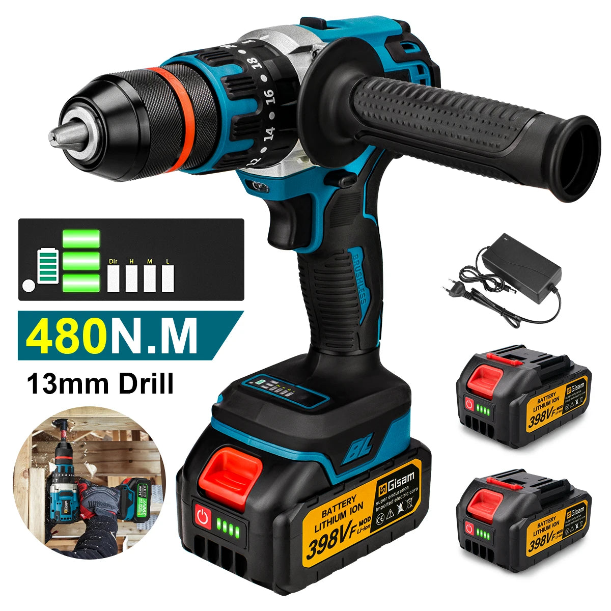 480N.M Borstelloze elektrische klopboormachine accuboormachine 13mm elektrische schroevendraaier doe-het-zelf boormachine elektrisch gereedschap voor Makita 18V accu