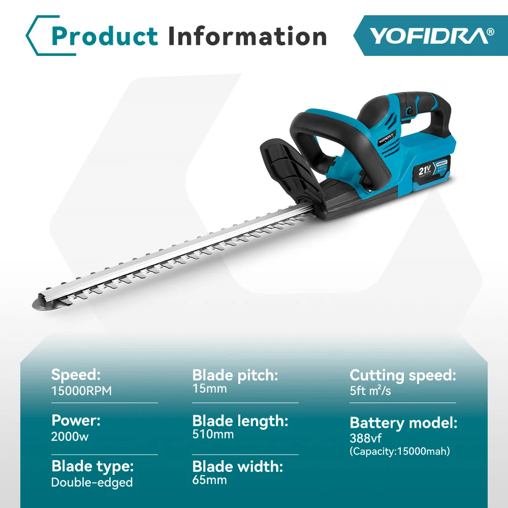 YOFIDRA 2000W 15000RPM Snoerloze Elektrische Heggenschaar Snoeizaag Grasmaaier Tuinonderhoud Elektrisch Gereedschap voor Makita Accu