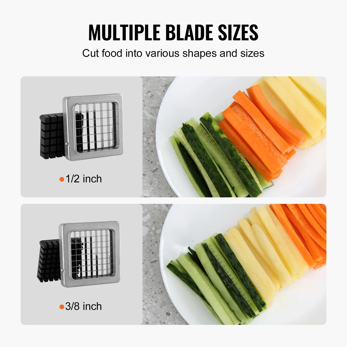 SucceBuy French Fry Cutter Potato Slicer 1/2 3/8 1/4-Inch Stainless Steel Blades for French Fries Cucumber Vegetables Carrot