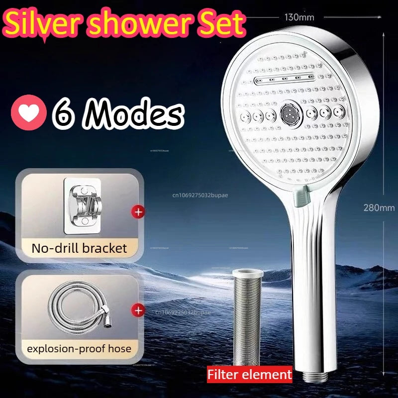 Filter Shower Head High Pressure 6 Spray Modes Chlorine Removal Handheld Water Saving Rainfall SPA Showerhead for Bathroom Hotel