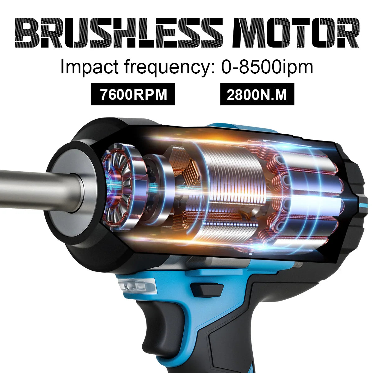 Gisam 2800N.M Brushless Electric Extended Anvil Impact Wrench 1/2'' Cordless Electric Wrench Tool For makita 18v battery pins