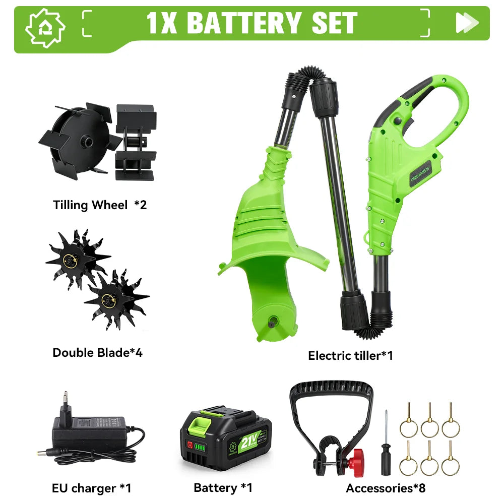 1200W 2 in 1 Electric Lawn Mower Cultivator Cordless Tiller Weeder Home Garden Rototiller Power Tool For Makita 18V Battery pin