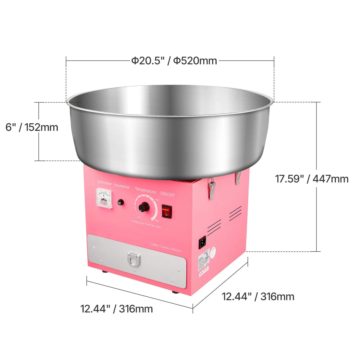 SucceBuy Electric Cotton Candy Machine 1000W Commercial Candy Floss Maker with Stainless Steel Bowl for  Birthday Family Party
