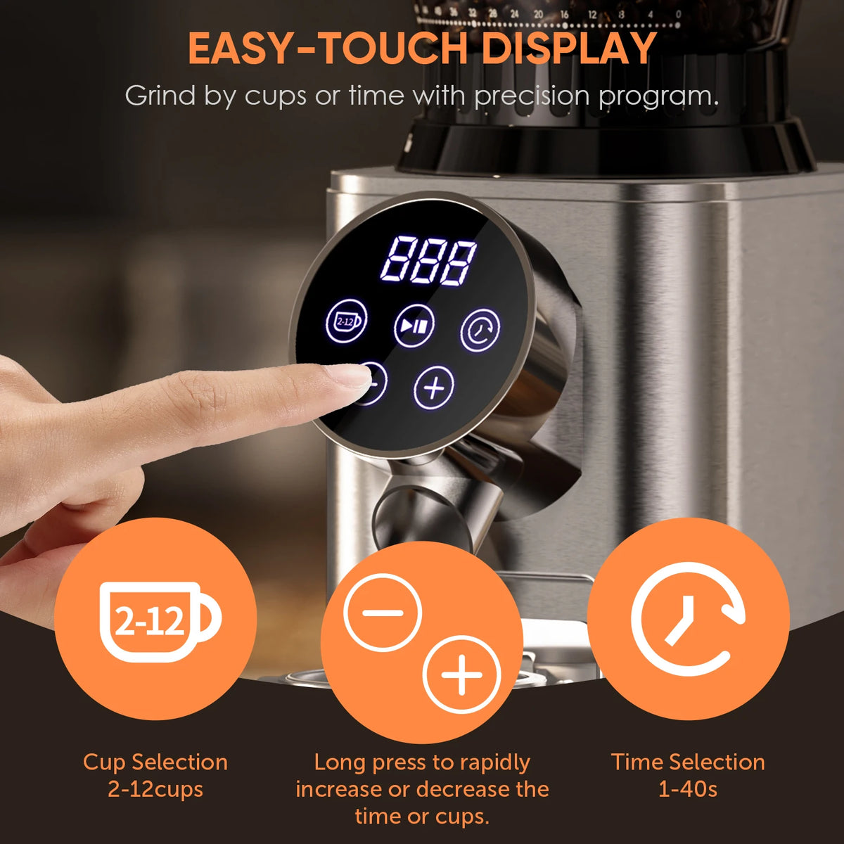 BioloMix Professional Conical Burr Grinder 48 Adjustable Settings with Removable Holder for Espresso Drip and French Press