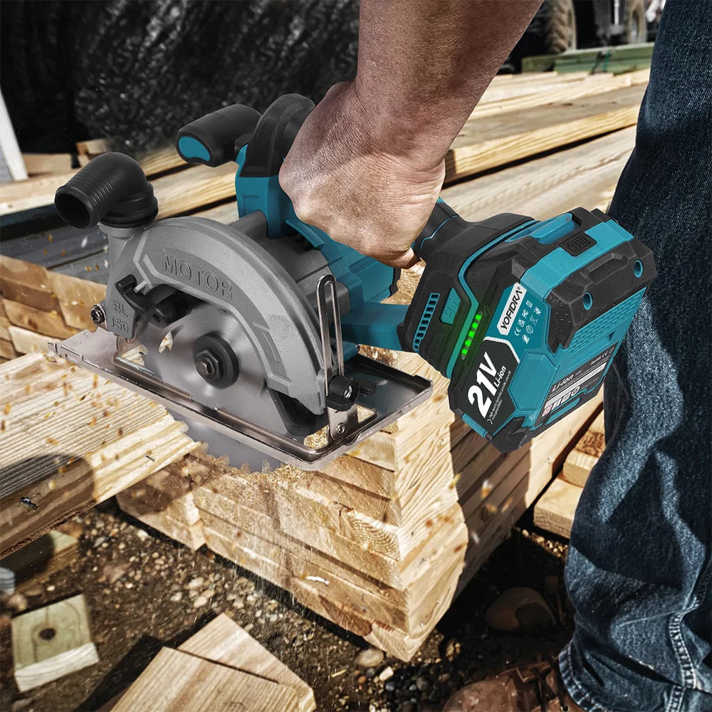 YOFIDRA 6 Inch Brushless Electric Circular Saw Handheld Wood PVC Pipe Cutting Tool with 55mm Cutting Depth for Makita 18-21V Battery Pin