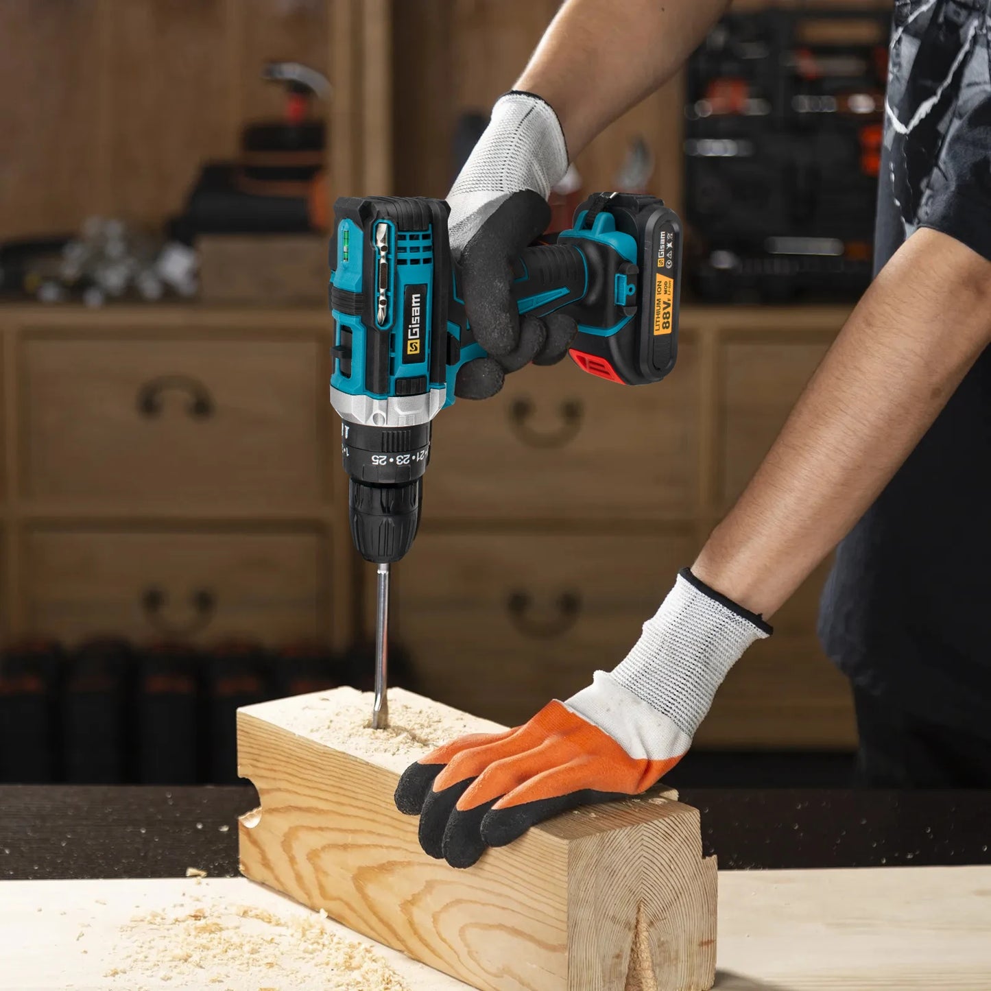 25+3 Torque Impact Drill Electric Screwdriver Cordless Electric Hammer Drill Driver 2 Gear Speed Lithium-Ion Battery Power Tools