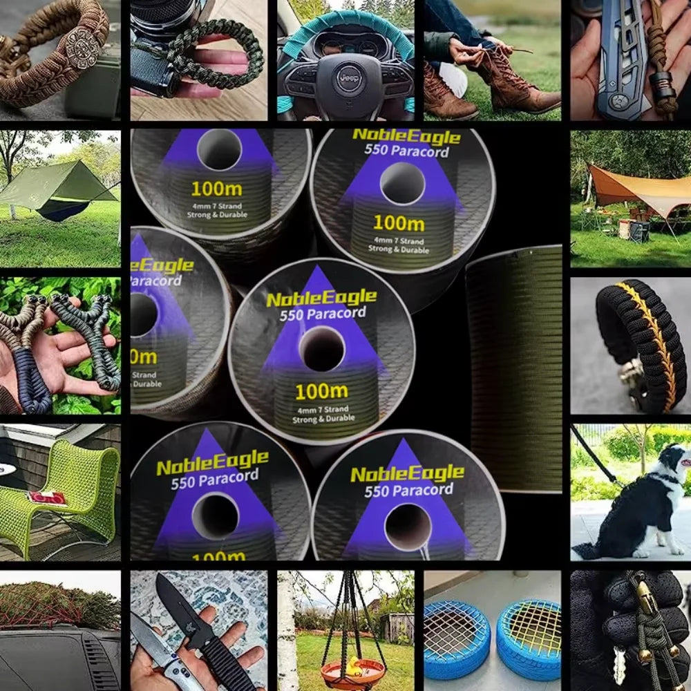 4mm Military Paracord 650LB Outdoor Survival Tactical 7 Strand Parachute Cord 100m for Camping Weaving Rope