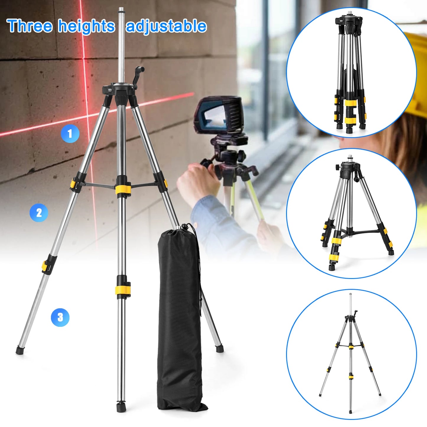 1.2M Three Height Adjustment Stainless Steel Extension Bar Tripod Stand For Laser Level with Bubble-level Tripod Stand