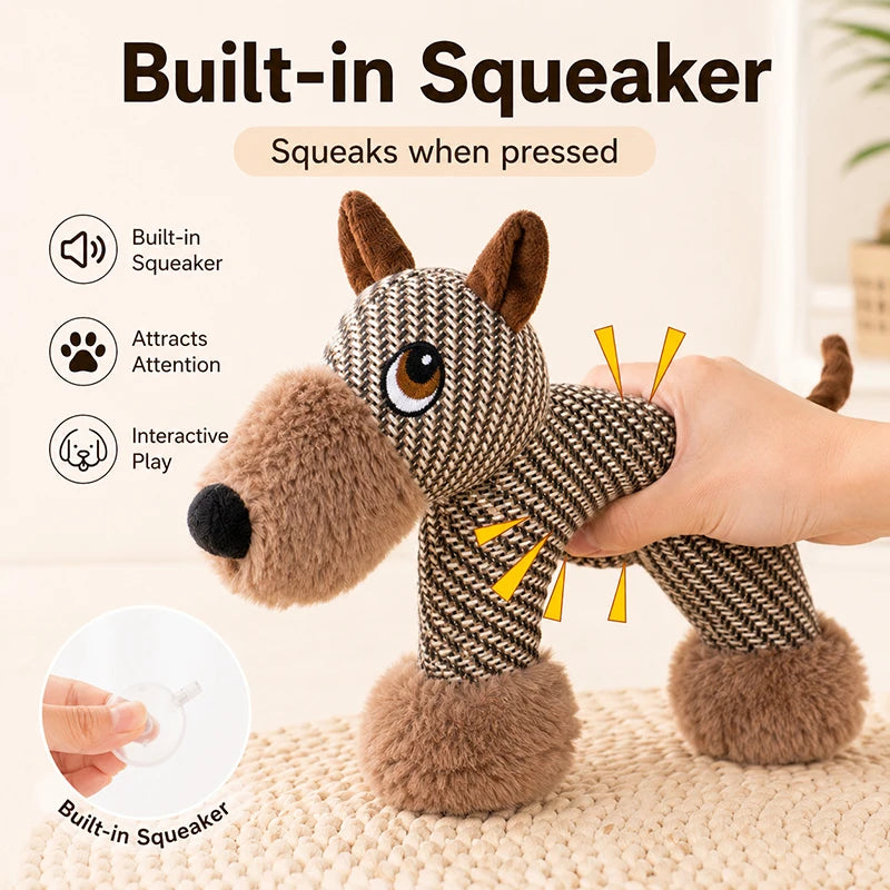Plush Squeaky Dog Toy Bite Resistant Burlap Plush Animal Chew Toy Dog Elephant Monkey Interactive Fun Pet Toy for Dogs