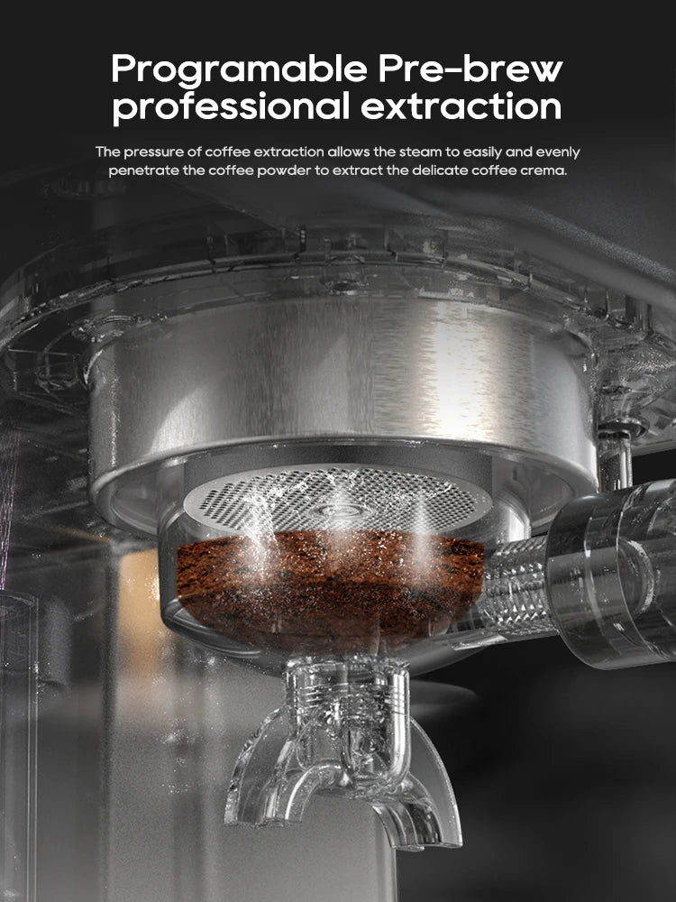 HiBREW H10A Zwarte Espressomachine Temperatuur Volume Pre-brewing Instelbaar 58mm Filterdrager Cappuccino Koffiezetapparaat