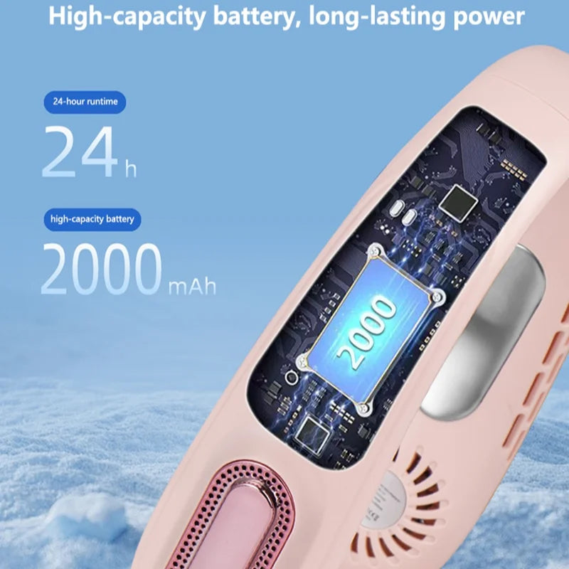 Nouveau ventilateur de cou suspendu sans pales Lenovo avec puce de refroidissement, ventilateur portable rechargeable par USB avec affichage numérique à cinq niveaux de réglage