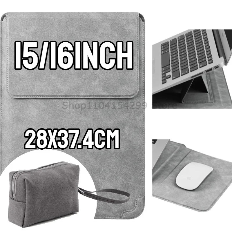 Portable Leather Laptop Sleeve Case Bag for Macbook Air Pro 13 13.6 M4 Stand Notebook Case with Stand Men WomenCover