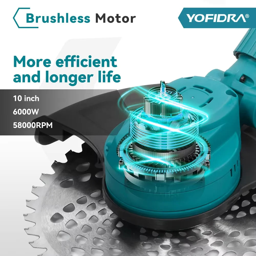YOFIDRA 6000W 10Inch Brushless Electric Lawn Mower Foldable Grass Cutter Trimmer Garden Power Tool For Makita 21V Battery Pin