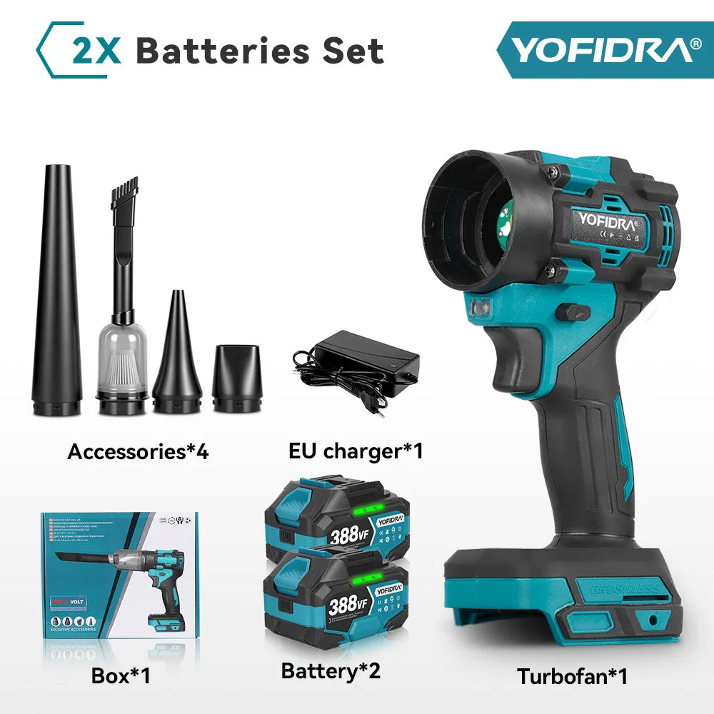 YOFIDRA 80000RPM Borstelloze 2-in-1 Elektrische Turboventilator Snoerloze Luchtblazer & Zuiger Blad Sneeuw Stofreiniger Gereedschap voor Makita Batterij