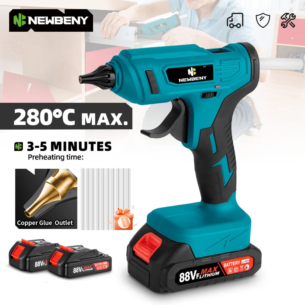 NEWBENY 280°C 100W Electric Hot Melt Glue Gun Cordless Home Graft DIY Repair Tool with 10pcs Glue Sticks for Makita Battery Pin
