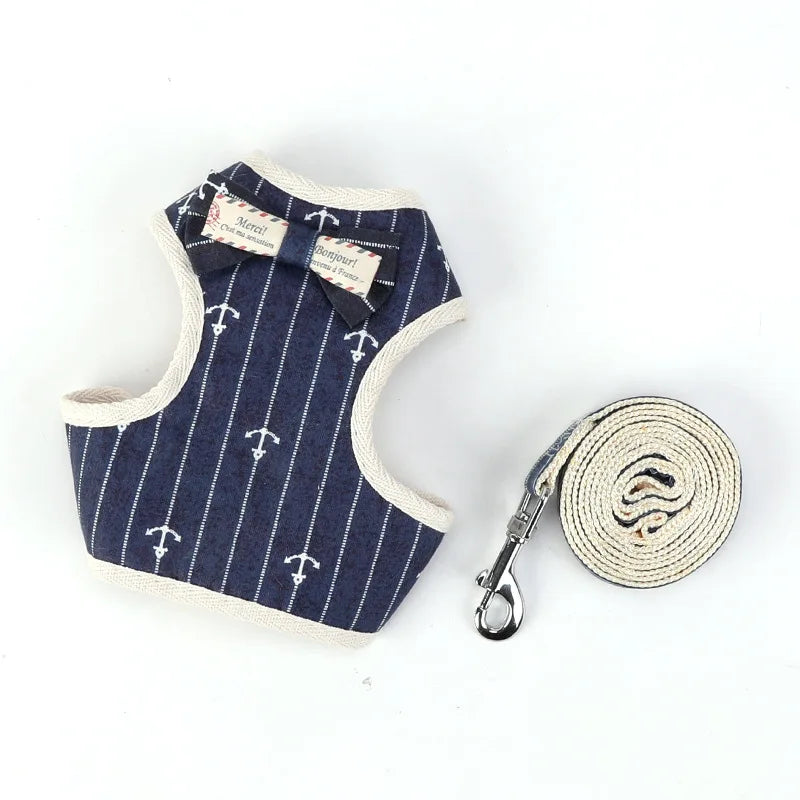 Striped Adjustable Cat Harness Leash Escape Proof Pet Harness for Cats Small Dogs Outdoor Walking Cat Harness with Bowknot