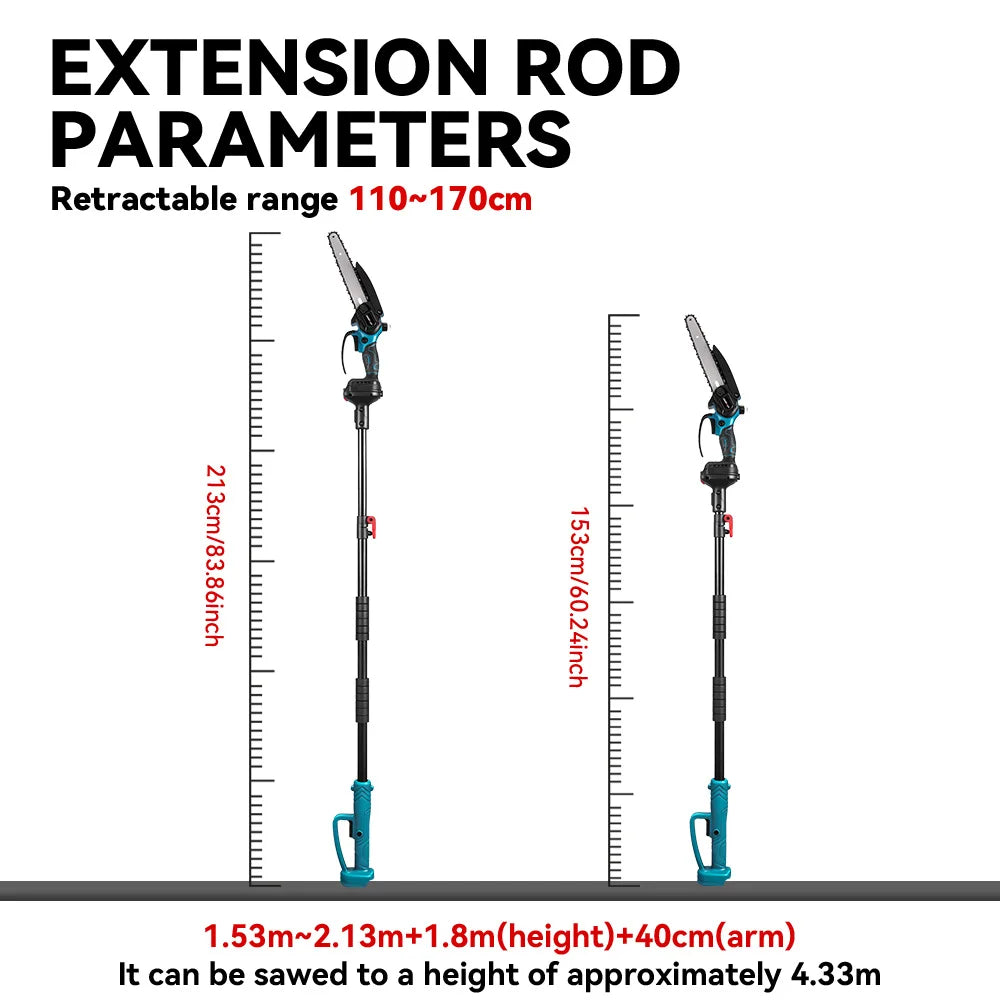 ONEVAN 8 inch borstelloze telescopische elektrische stokkettingzaag hoogtesnoeier voor tuinonderhoud, elektrisch gereedschap voor Makita 18V-accu