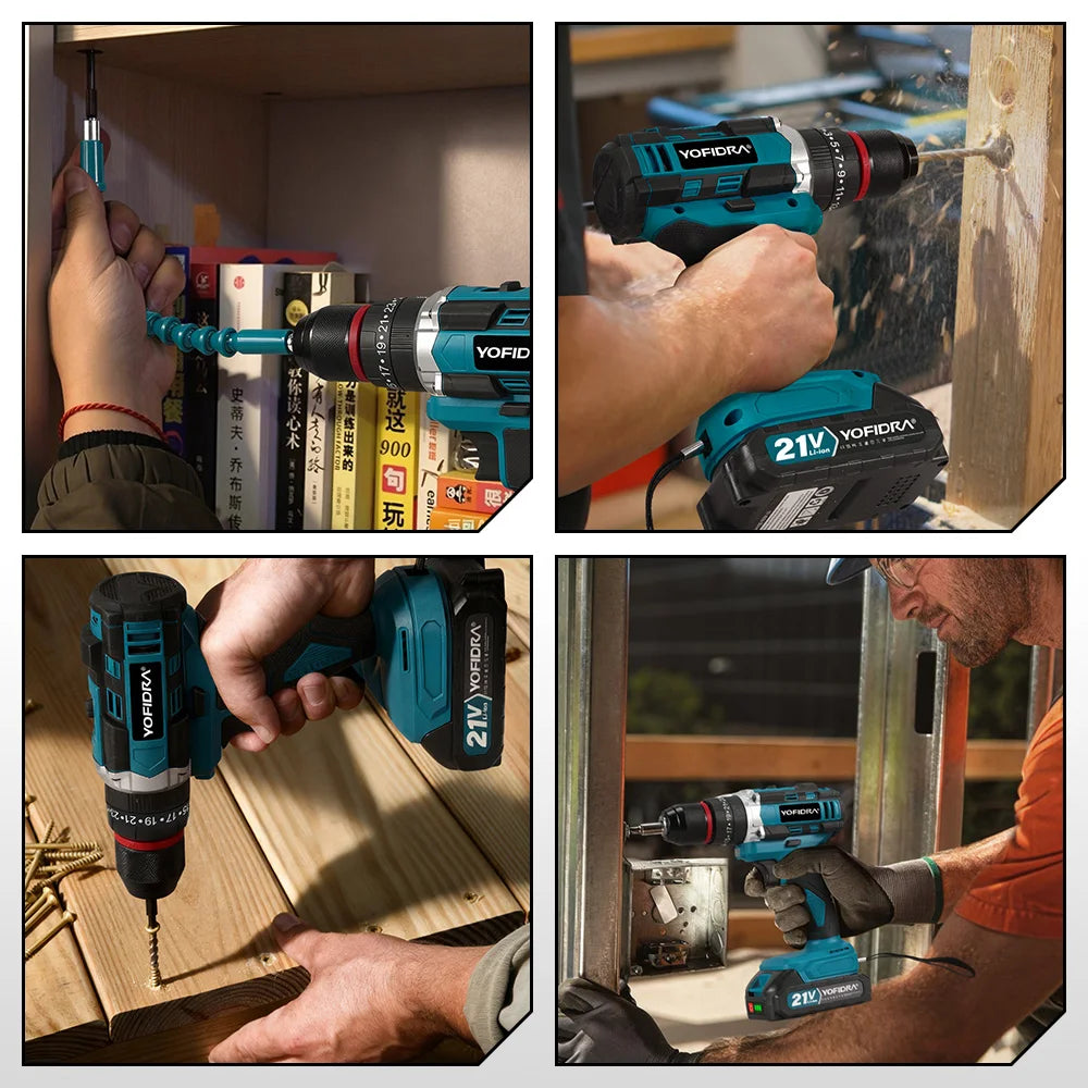 YOFIDRA 25+3 Koppel Elektrische Klopboormachine 3-IN-1 Handbediende Accu-klopboormachine Houtbewerkingsgereedschap voor Makita Accu