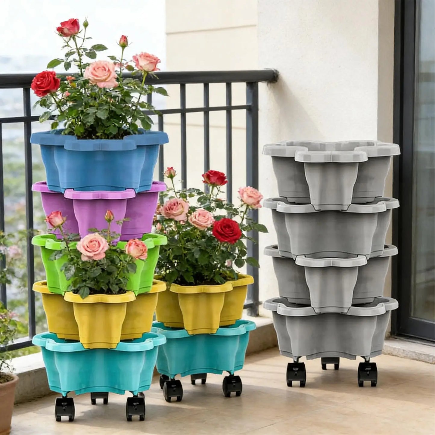 5-Tier Vertical Stackable Planter Tower for Strawberries and Herbs
