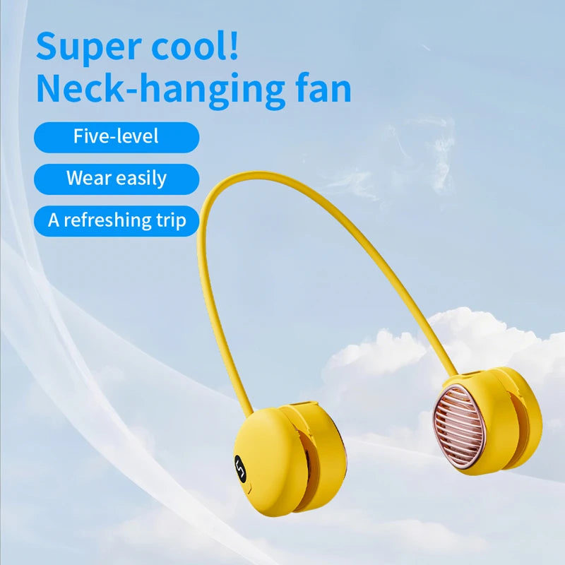 Lenovo nekventilator USB oplaadbaar, handige nekventilator met digitaal display, draagbare mini-ventilator voor studenten en kinderen voor buiten gebruik