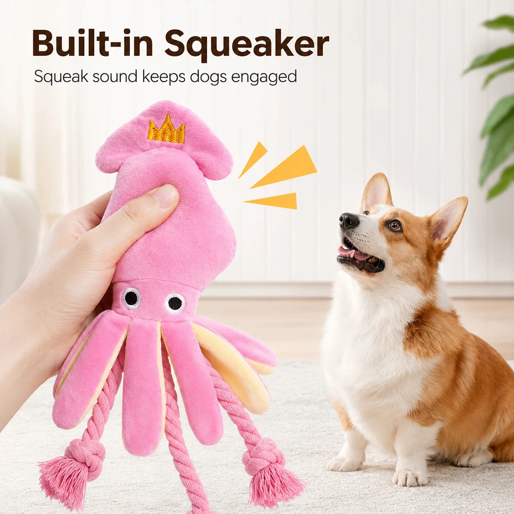 Plush Octopus Dog Toy with Squeaker Cotton Rope Puppy Chew Tug Toy for Dogs and Cats Soft Interactive Pet Bite Play Toys