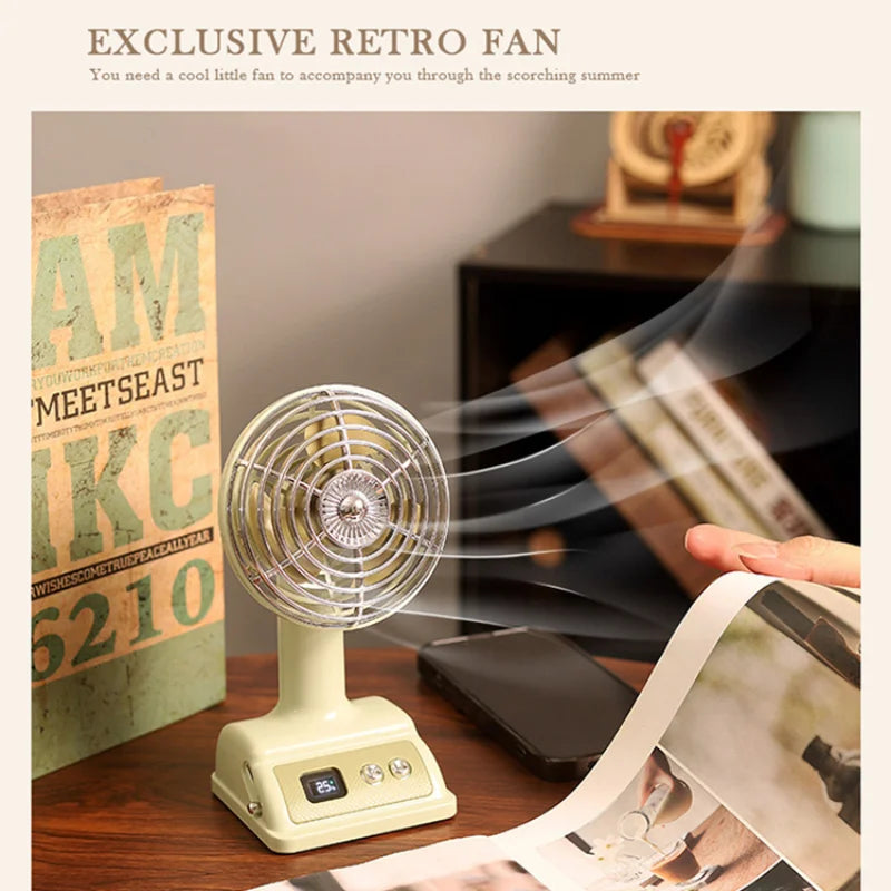 Nouveau ventilateur de bureau Lenovo, ventilateur rétro compact rechargeable par USB avec affichage numérique à 100 vitesses pour l'été