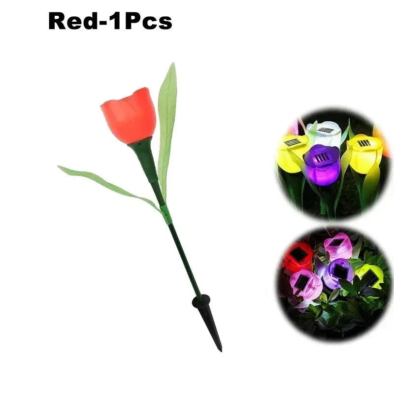 Solar Powered Tulip Garden Lights IP44 Waterproof Auto on Off LED Outdoor Lighting for Yard Lawn Party Night Decoration