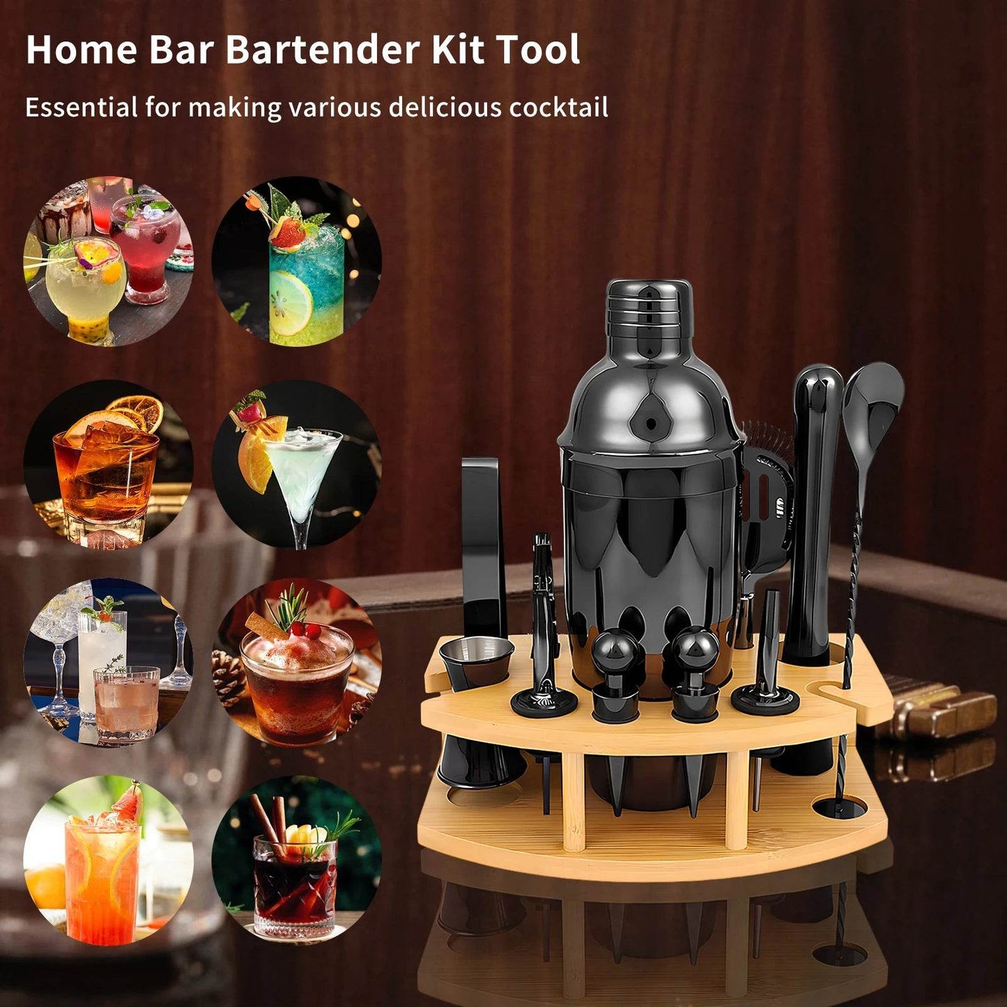 Cocktail Set Professional Stainless Steel 12-Piece Cocktail Shaker Kit,750ML Cocktail Mixer Wine Martini Boston Shaker Bar Tool - Quality Shopping Centre
