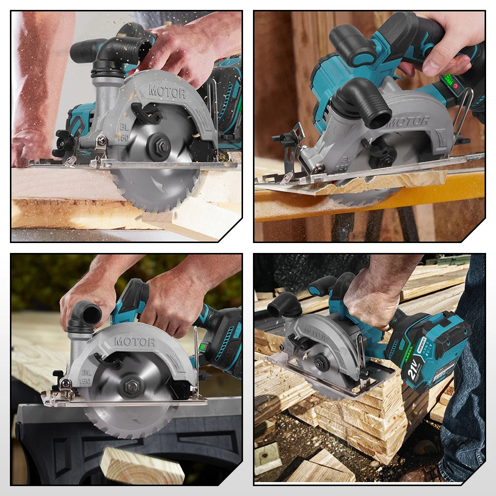 YOFIDRA 6 Inch Brushless Electric Circular Saw Handheld Wood PVC Pipe Cutting Tool with 55mm Cutting Depth for Makita 18-21V Battery Pin