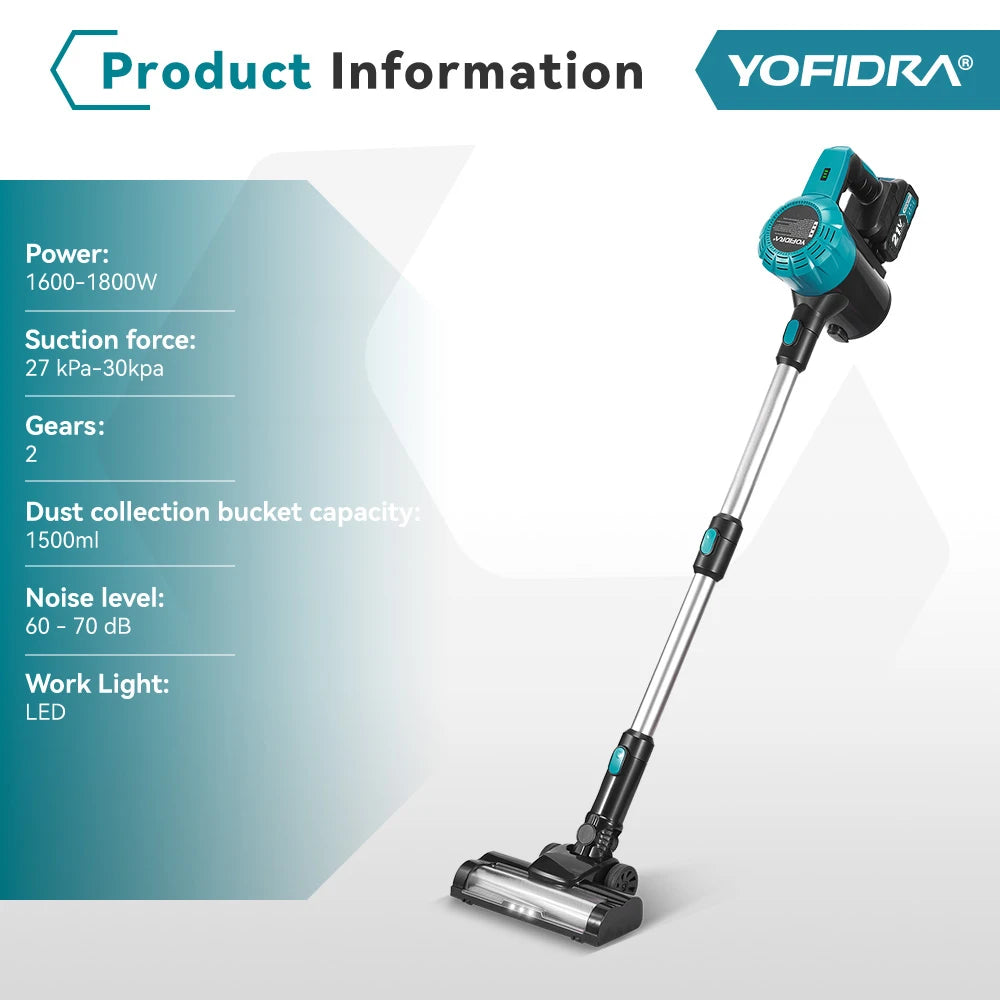 YOFIDRA 1500ML Brushles Electric Vacuum Cleaner 27-30KPA Rechargeable Dust Catcher Cleaning Power Tools For Makita Battery Pin